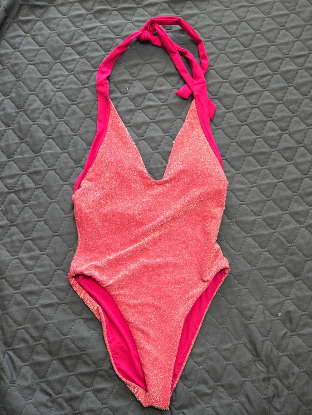 Trina Turk Pink Glitter Halter One-Piece Swimsuit